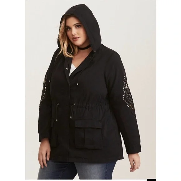 Torrid Black Hooded Adirondack jacket with the cutest embellishments! - Picture 3 of 6